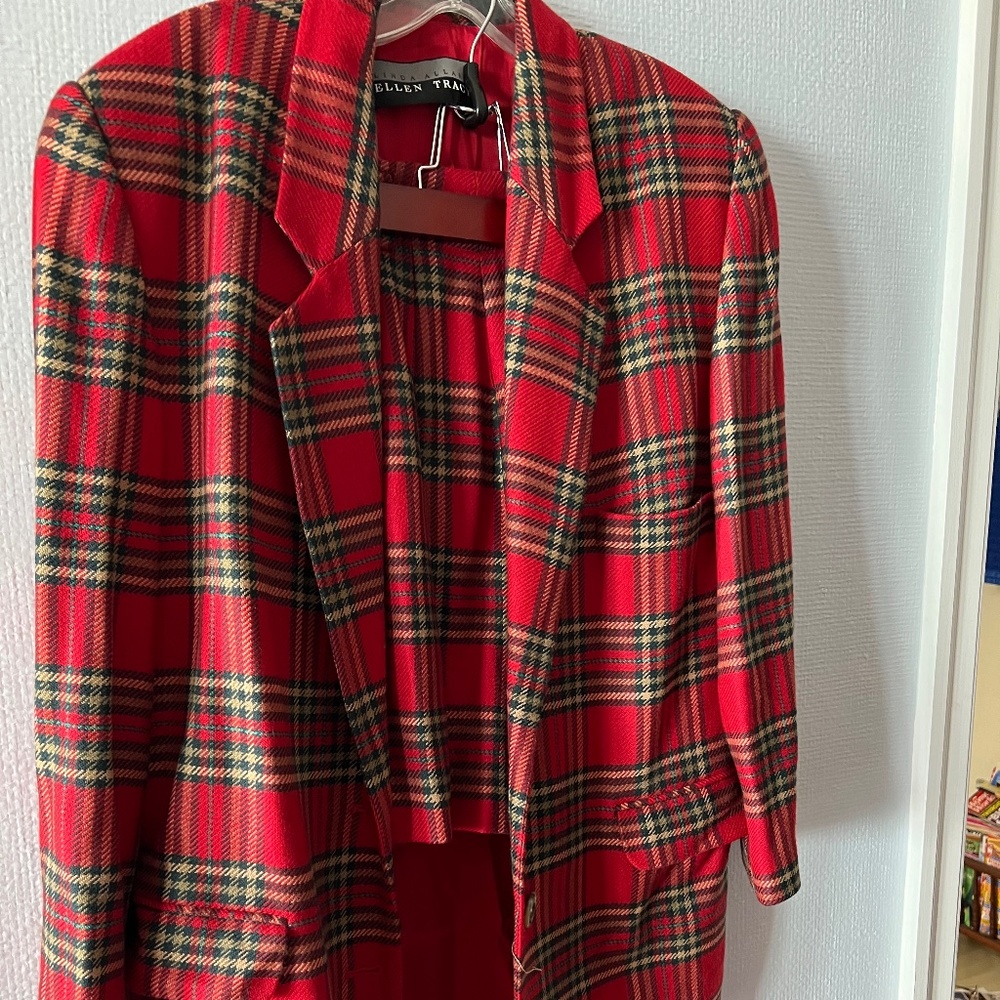 Vintage Ellen Tracy Tartan Plaid Wool Jacket & Matching Shorts- Looks like Skirt